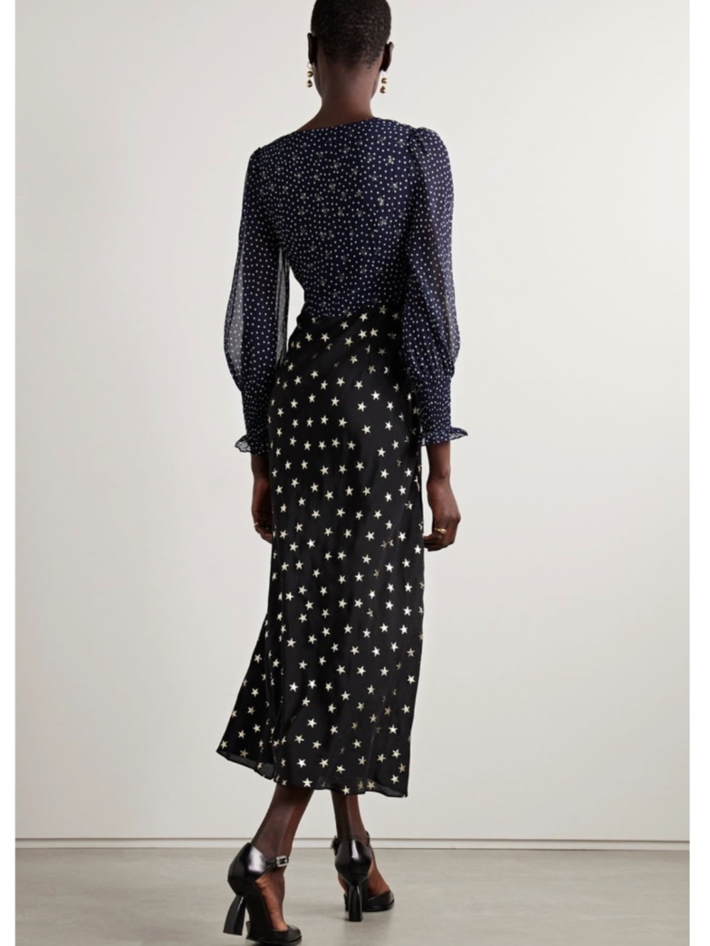 RIXO Erin Star Printed Silk-Chiffon Midi Dress - Picture 8 of 9